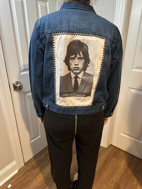 Rolling Stones Mick Jagger Mug Shot Studded Denim Jean Jacket